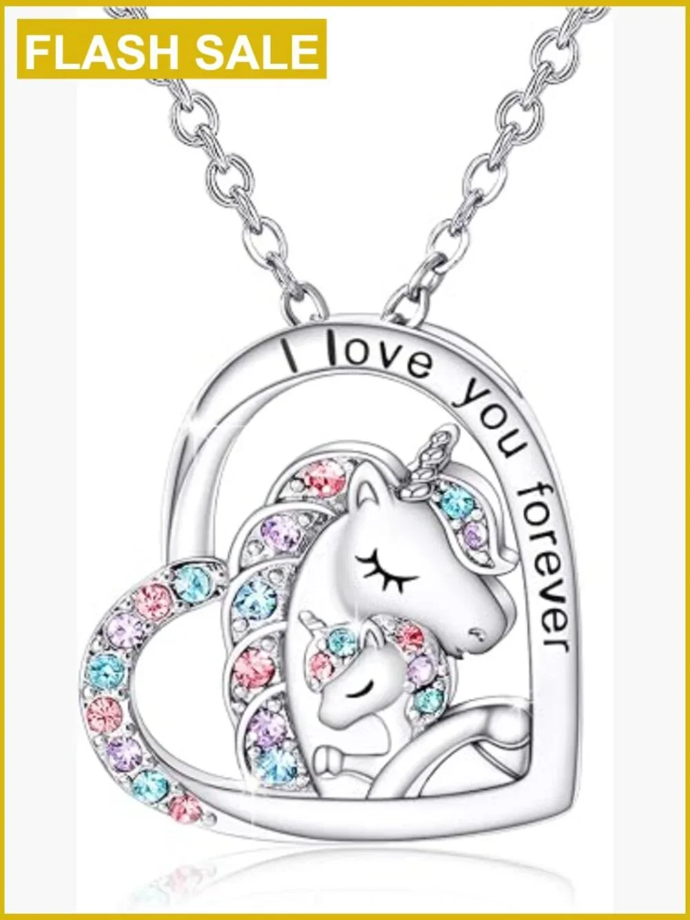 Unicorn Pendant Necklace for Girls, Stainless Steel Cubic Zirconia